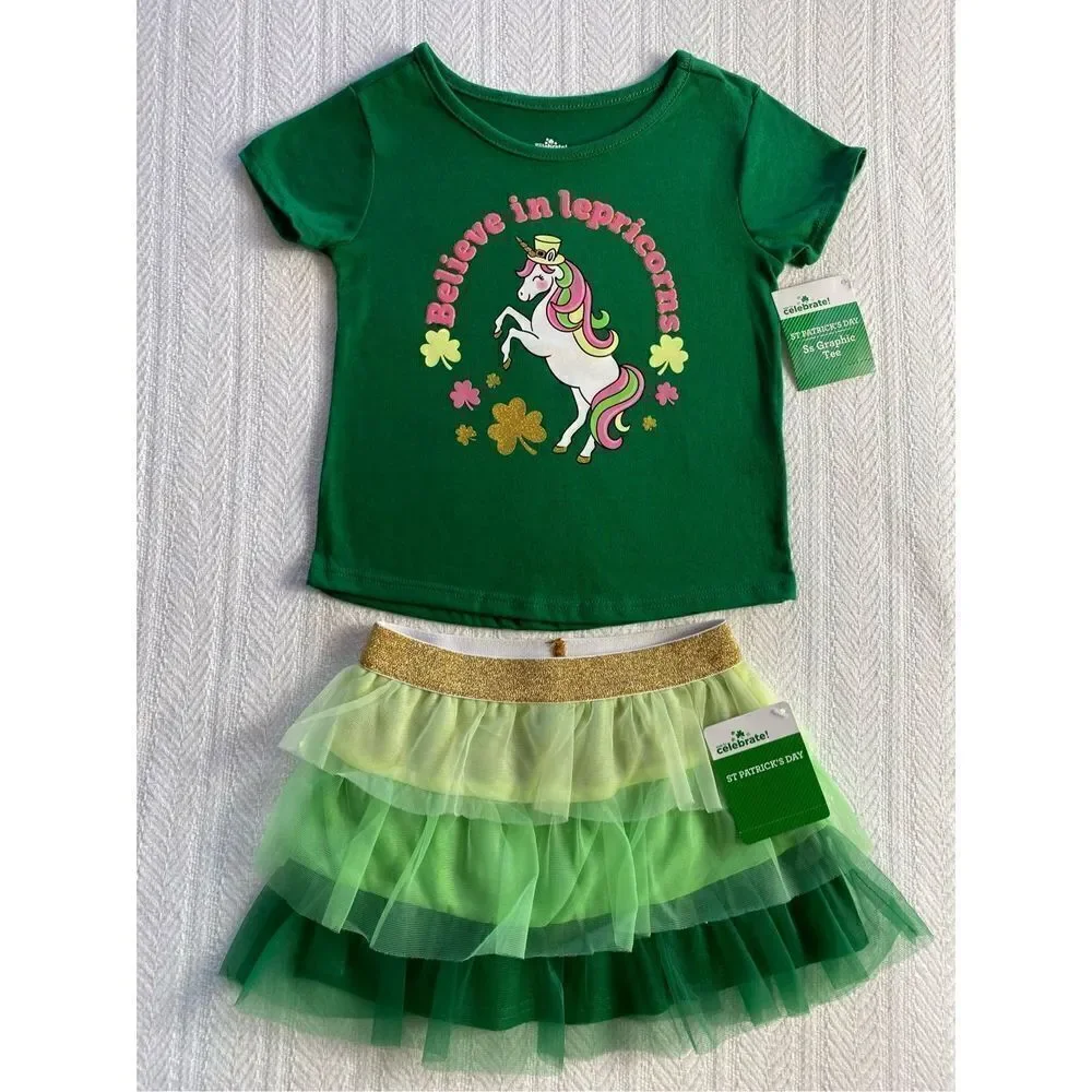 CELEBRATE GIRLS 18M ST. PATRICK’S “BELIEVE IN LEPREICORNS” 2 PIECE SET